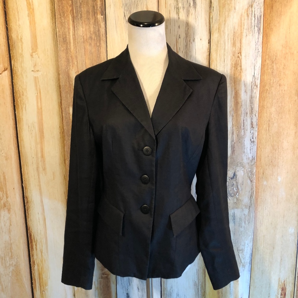 Classiques Entier Black Linen Blazer 3 Button Pockets Lined sz S EUC!